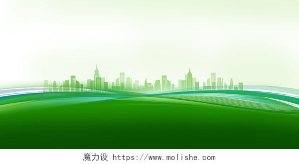 绿色科技感城市建筑线条曲线波浪线动感商务渐变背景绿色科技展板背景